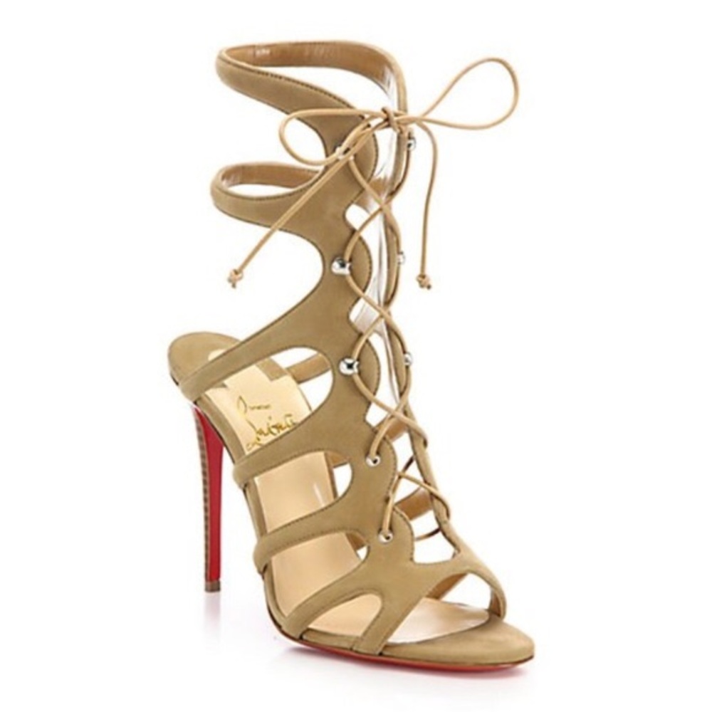 COPY - Beige Amazoulo 100 Nude Suede Lace Up Tie Up Pumps